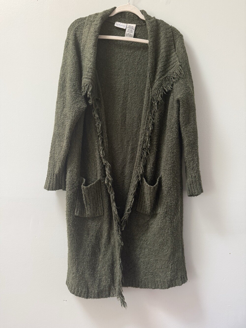 Open Front Long Line Fringed Cardigan Green Size 16W